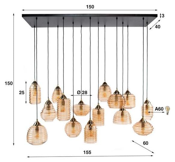 Giga Meubel Hanglamp Ribbelglas Amber
