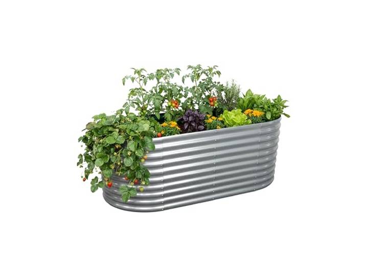 Relaxdays jardinière surélevée\, métal galvanisé\, pour Fleurs\, Plantes & légumes\, 80×160×80 cm\, Demi-Lune\, Argent