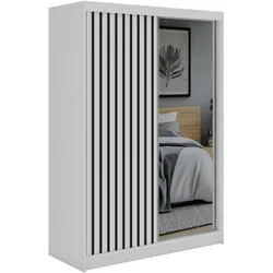SCHWEBETÜRENSCHRANK mit Spiegel LAOS - 150 - Weiß - Schwarz Lamellen