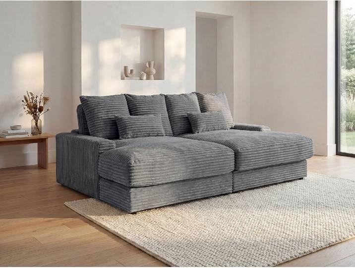 3-Sitzer-Sofa – bequeme tiefe Sitzfläche – grober Cordstoff – Anthrazitgrau – CALAZO von Pascal Morabito