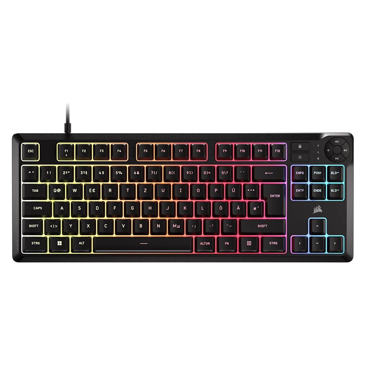 Corsair K55 CORE TKL RGB Gaming Keyboard, Backlit Zoned RGB LED, Rubberdome, (CH-9216065-DE) (DE, Kabelgebunden) (CH-9216065-DE)