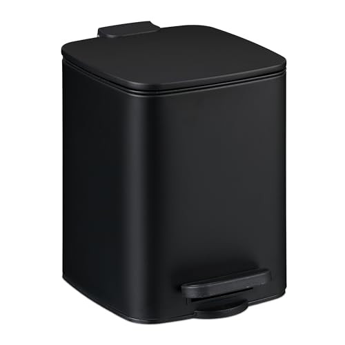 Relaxdays badkamer prullenbak met pedaal, zwart, 6 liter, softclose