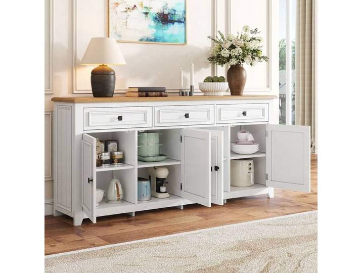 Buffet moderne et simple Buffet Sideboard moderne Buffet rangement intégré intégré Salon Set Blanc 160L x 35B x 76H(cm)