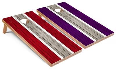 Skip's Garage Solid Wood Cornhole Boards - Red and Purple Stripes Design