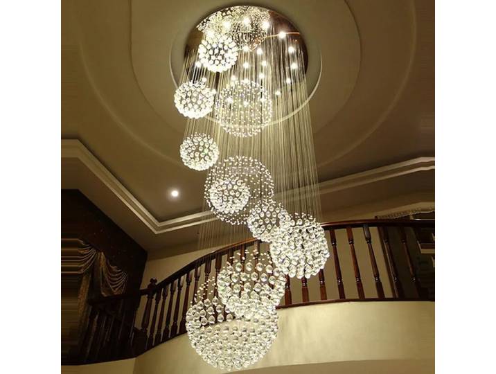 Lustre en cristal pour plafond haut, design moderne en spirale, grand luminaire en forme de goutte de pluie, pour salon, hall, luminaire à 13 lumières