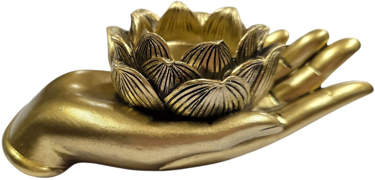 Theelichthouder Varada Mudra met Lotus goudkleurig