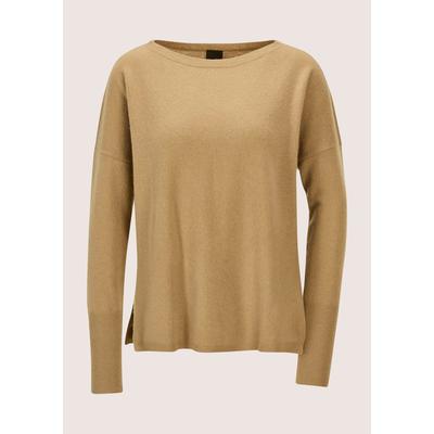 Longpullover MADELEINE "Kaschmirpullover Schlichter Strickpullover mit U-Boot-Ausschnitt", Damen, Gr. 36/38, braun (caramel), Obermaterial: 100% Kaschmir WS., Modern, U-Boot-Ausschnitt, Pullover Longpullover, Good-Cashmere-Qualität