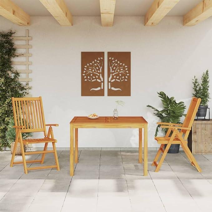 110x110cm Acacia Wood Outdoor Dining Set with Folding Chairs | Features a space-saving foldable design ideal for family meals on the patio, balcony, or backyard.
