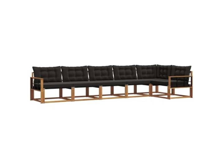 PUGYNBK Modulares Sofa für den Außenbereich, 6-Sitzer, Akazien-Textil Natürliches Schwarz, wetterfestes Kissen, flexibles Design, einfache Reinigung