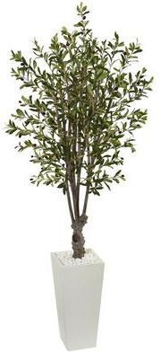 Nearly Natural 6' Olive Artificial Tree in White Tower Planter