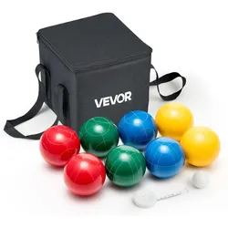 VEVOR Boccia Set mit 8 Harzkugeln (107 mm) & Kügelchen &Tragetasche (schwarz) & Messseil, Rot/Grün/Blau/Gelb, für 2 bis 8 Spieler, Boccia Spielset für Strand Rasen Familiengarten Outdoor