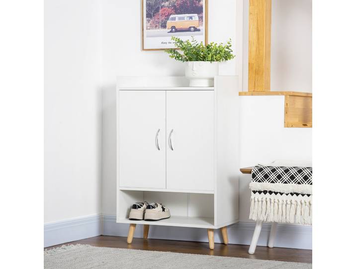 HOMCOM Meuble Chaussures Blanc Bois 2 Portes 4 Étagères