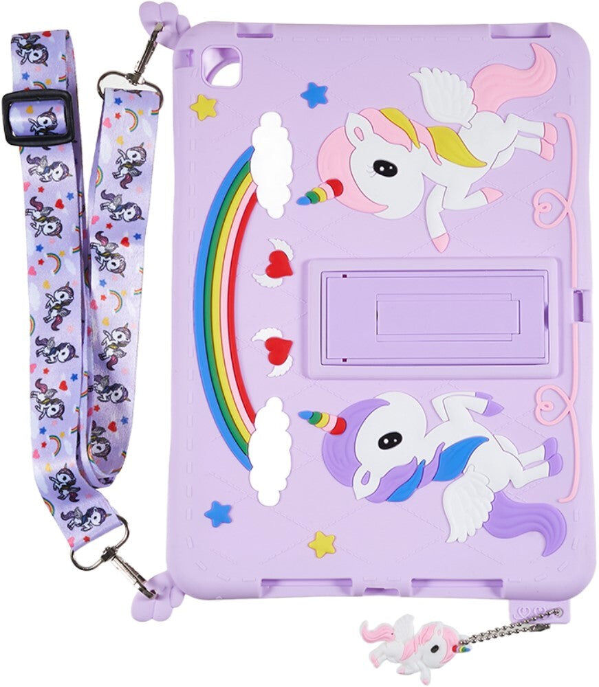 TABLETCOVERS.DK iPad 9.7 (2018-2017) / iPad Air / iPad Air 2 Silikone Cover m. Stander, Print & Strop - Enhjørning