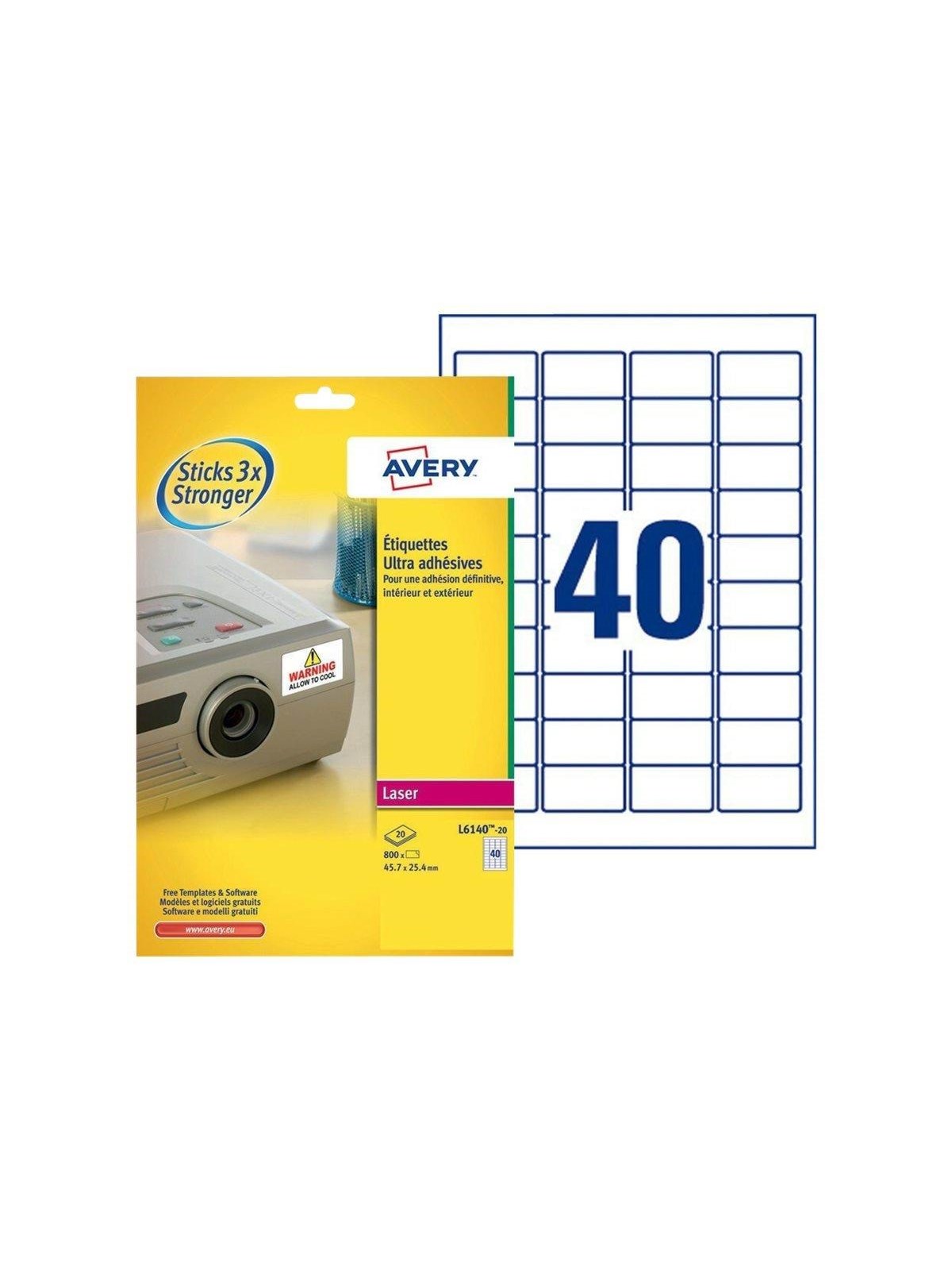 Avery TripleBond Labels L6140 - labels - 800 label(s) - 25.4 x 45.7 mm