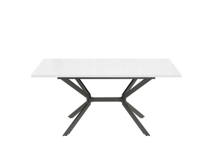 Modfu Esstisch aus MDF 160x75x80 cm Weiß mit Ausziehfunktion und schwarzen Metallbeinen, 75x80x160 cm, Esszimmer, Esstische