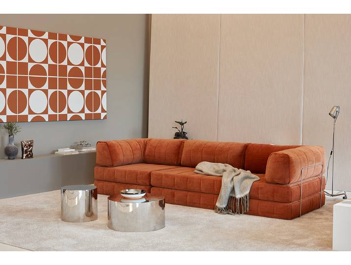 Modul-4-Sitzer Sofa CozyPad Orange Webstoff Esina 312 x 77 x 104cm mit Schlaffunktion Modern