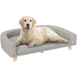 PawHut Hundesofa, Haustiersofa Katzensofa mit Kissen, Holzbeine, für große Hunde Grau