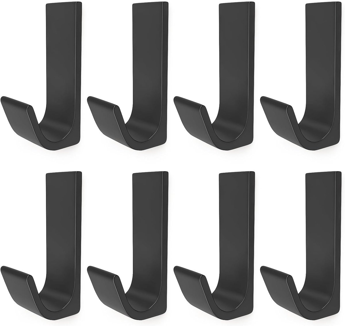 8 stuks zelfklevende wandhaken extra sterk zwart mat