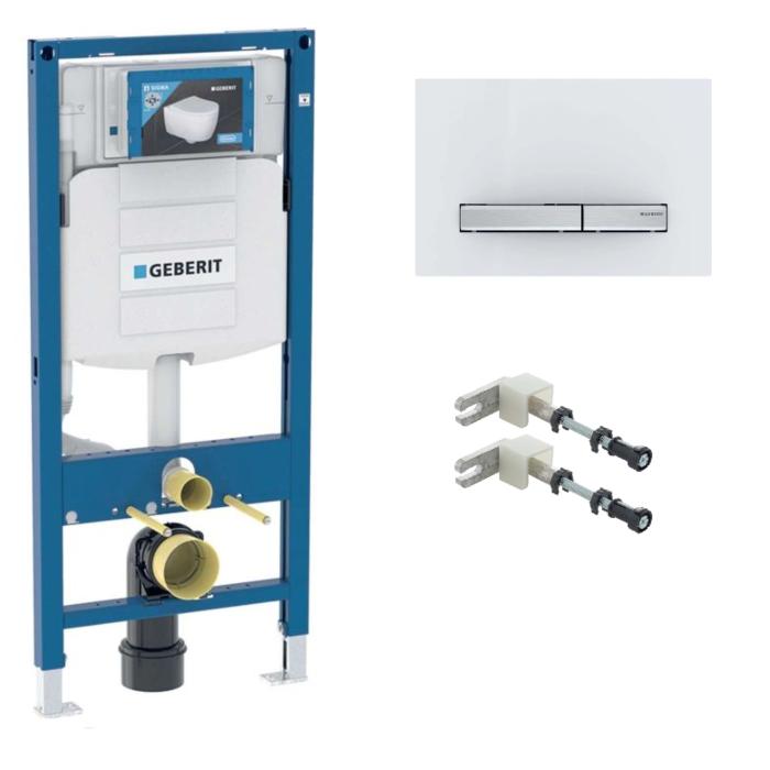Geberit Duofix WC Montageelement Sigma Komplettset mit Sigma 50 Betätigungsplatte weiß/chrom, Bausatz Vorwandmontage