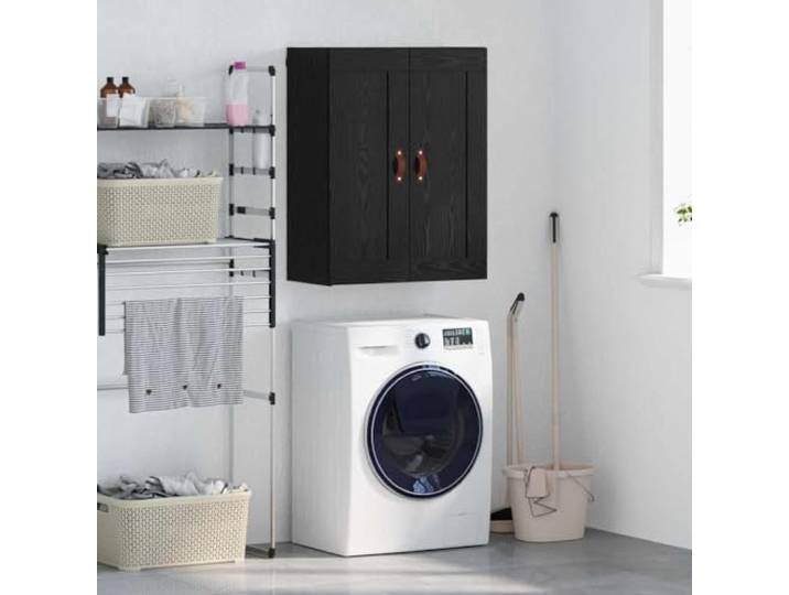 RJPLMFV Wandschrank, Eiche, Schwarz, 69,5 x 34 x 90 cm, Holz Mehrere Regale, Griffe aus Leder, Wandmontage, einfache Wartung, Bücheraufbewahrung