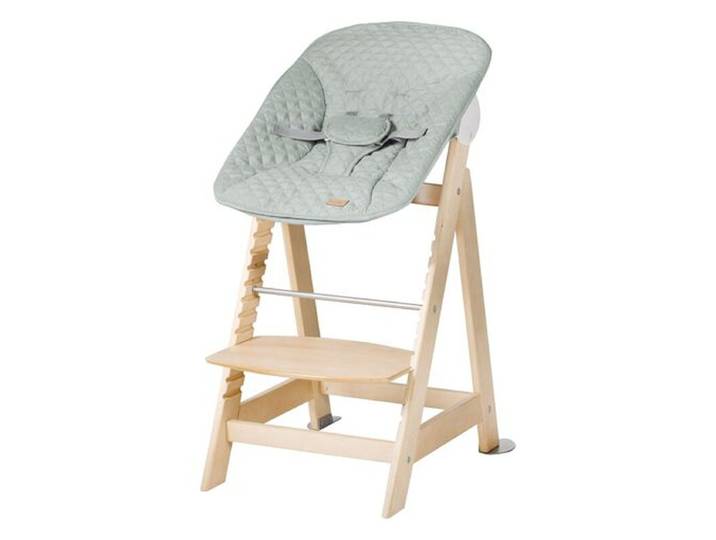 roba Born Up 2-en-1 Chaise Haute Évolutive avec Ensemble Transat Bébé Inclinable (Vert Givré/Bois Naturel)