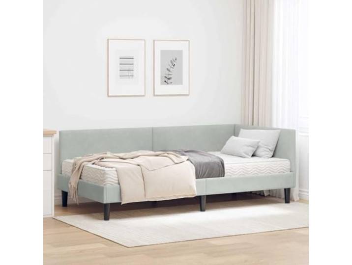 Samt Eckbettgestell mit Matratze modernes Plattformdesign 2er Set Hellgrau Eckbettgestell mit Matratze Samt 2er Set Hellgrau Polsterbett 100x200 mit Kopfteil Lattenrost Schlafzimmer Moebel