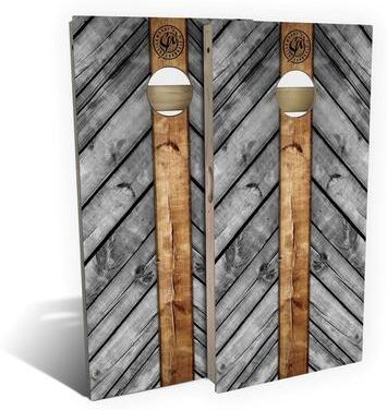Skip's Garage Grey Wood Lines Outdoor Cornhole Board Set