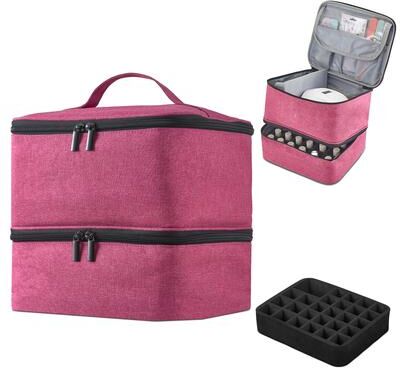 Unbranded Double-Layer Nail Polish Organizer Bag, Holds 27 Bottles, Nail Tools & Dryer Storage Case with Adjustable Dividers