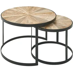 FineBuy Design Couchtisch Massivholz Wohnzimmertisch 2 teilig Rund Sofatisch