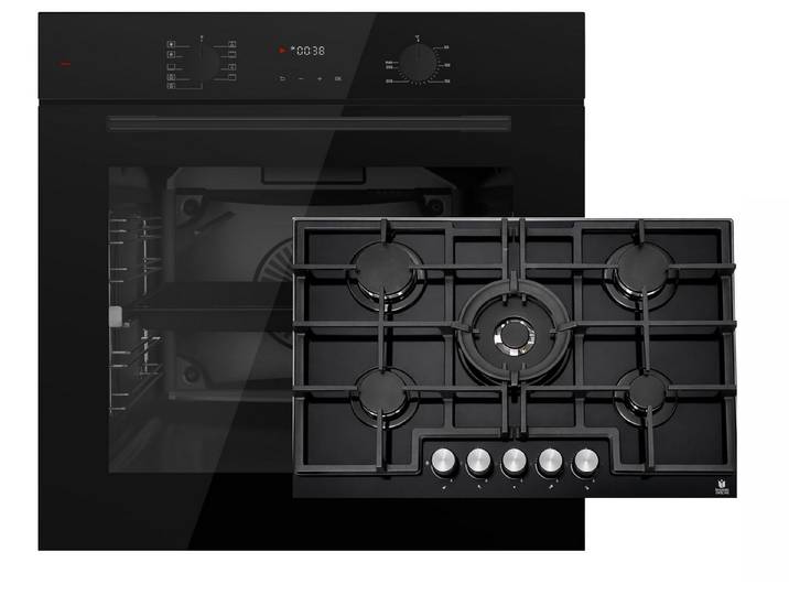 Böhme Elektro-Herd-Set Böhme Einbauherdset HB60F78PPB+Gasline Gaskochfeld GAG75GLG 75cm WOK, mit 1-fach-Teleskopauszug
