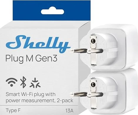 Shelly Plug M Gen3, Steckdose mit Verbrauchsmessung, WiFi, Matter, weiß, 2 Stk., 2 Stk