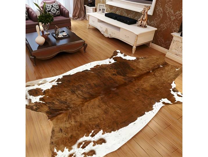 Tapis en peau de vache imprimé vache, Style américain, pour chambre à coucher, salon, Animal mignon imprimé, en Faux cuir de vache, pour la décoration de la maison