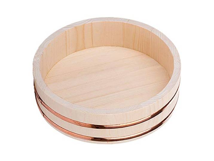 Hölzern Hangiri Sushi Oke Reismischwanne, Japanisch Reis Machen Schüssel Sushi Servierpfanne Eimer Mit Kupferstreifen Für Sushi Restaurant, Weißes Kiefernholz (12 Größen),60x16cm