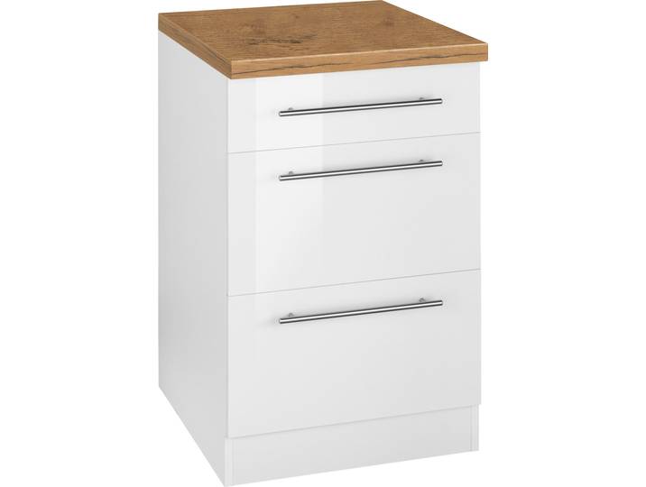 Küchenunterschrank, Holzwerkstoff, Weiß & Kastelleiche, 50×85×60 cm, 2 Auszüge, Modern, WIHO KÜCHEN