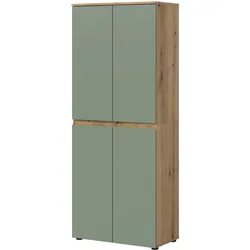 MEHRZWECKSCHRANK grün, Evoke Eiche 70 x 175 cm, Stauraumschrank 4-türig mit 9 Fächern