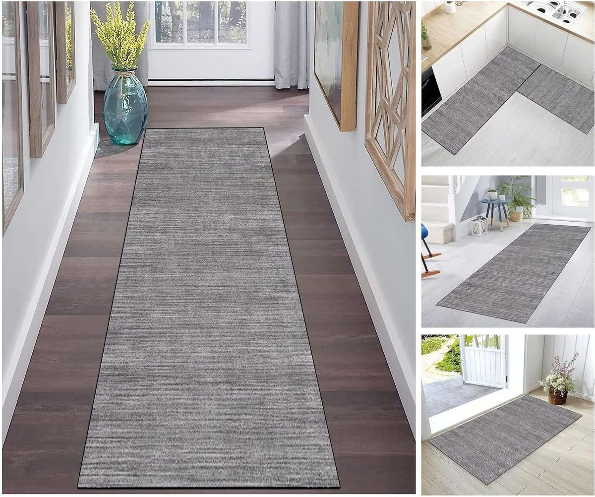 Donkergrijs Gangtapijt Loper voor Keuken of Hal met Antislip Onderkant van Polyester