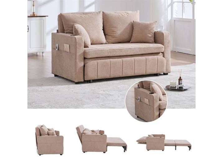 DRIPEX Canapé convertible pliable en tissu Chenille Canapé-lit avec fonction de recharge USB et porte-gobelet Marron