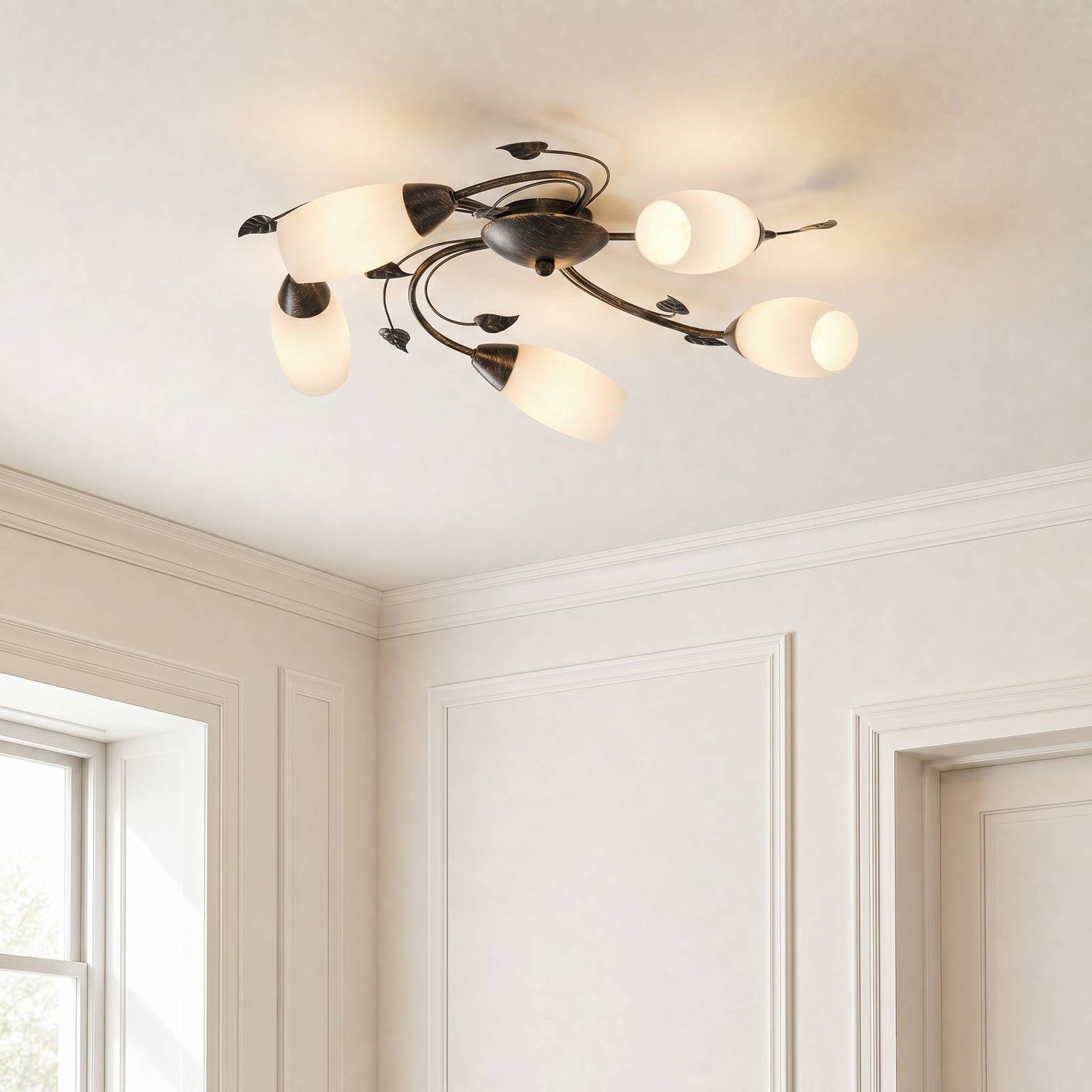 Ceiling Light Stefania Lindby, dimmable, Brown / rust, Living / Dining Room, metal, Antique, Ceiling Light