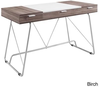 Modway Panel Writing Office Desk With Storage Drawers In Birch
