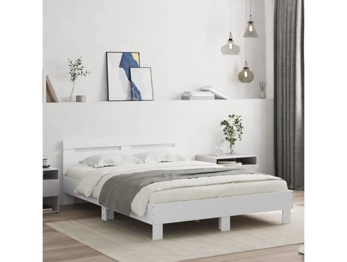 Cadre de lit - MXZZAND - 140x190cm - Bois d'ingénierie - Tête de lit blanche - 2 places
