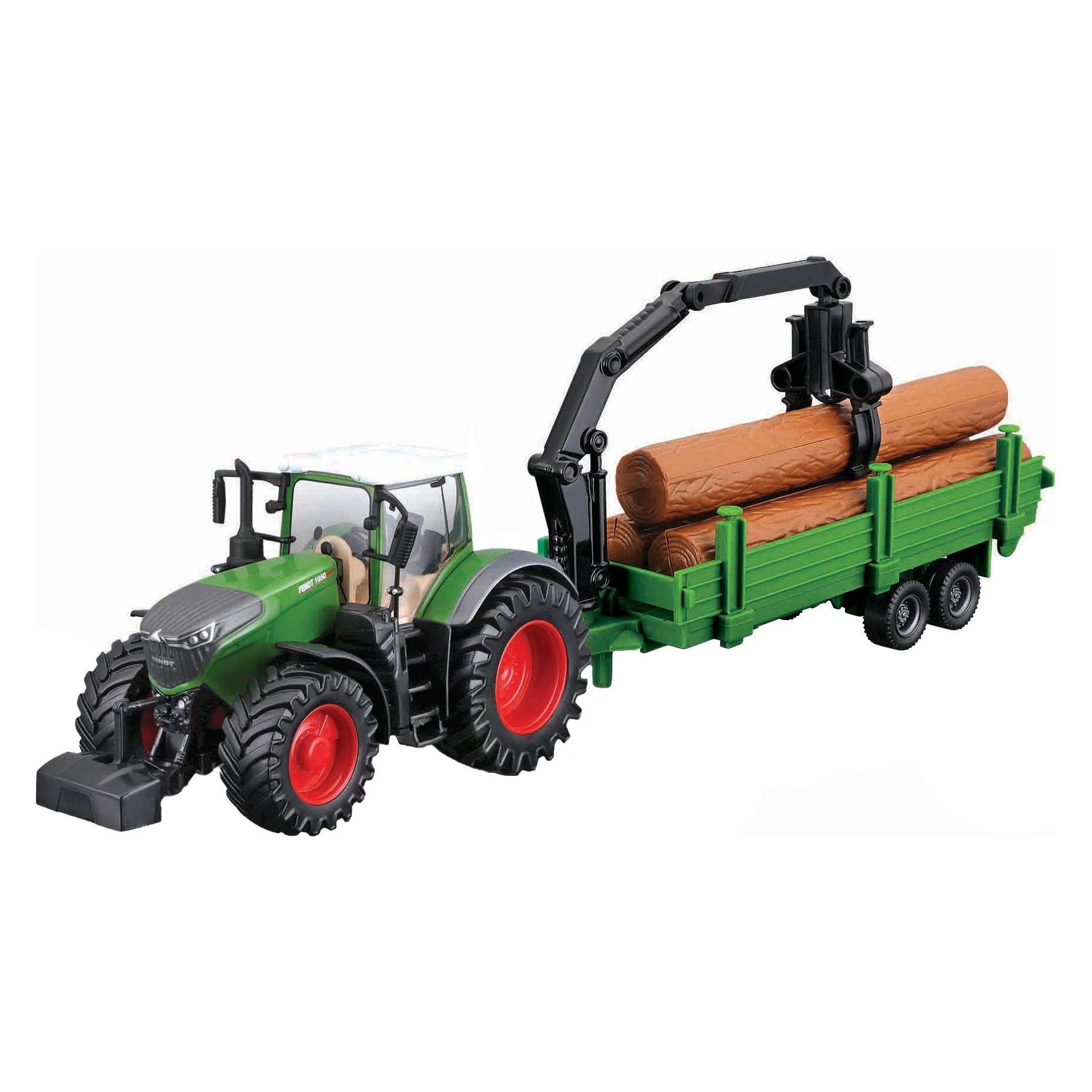 Bburago Traktor Fendt 10cm Holztansporter Friktion (18-31677)