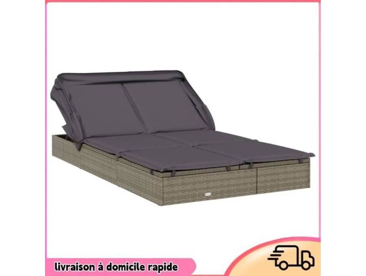 Cocosity Transat 2 places avec toit pliable gris 213x118x97 cm - 7894202834760