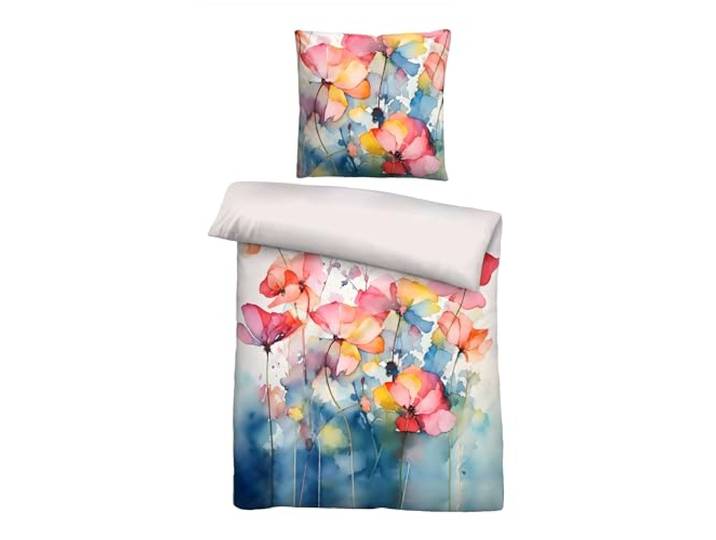 biberna Premium Tencel Bettwäsche Garnitur 135x200 cm blau 100% Lyocell pflegeleicht, glatt, temperaturregulierend Reißverschluss Sommerbettwäsche aus Eukalyptus Floral Modell 0474520