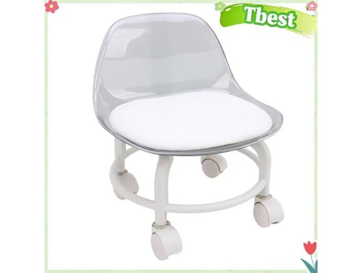 Tbest tabouret roulant bas avec support dorsal Tabouret roulant bas avec roulettes Support sport chaise Blanc transparent