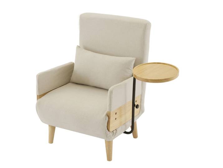 Fauteuil convertible en lin beige avec tablette 88x74,5x66 cm