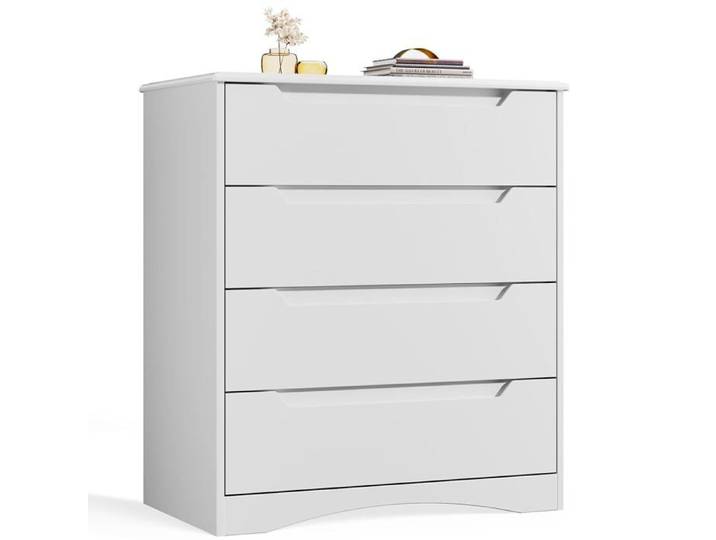 Commode Blanche 4 Tiroirs en Bois - Meuble de Rangement Élégant et Moderne pour Chambre Salon et Entrée