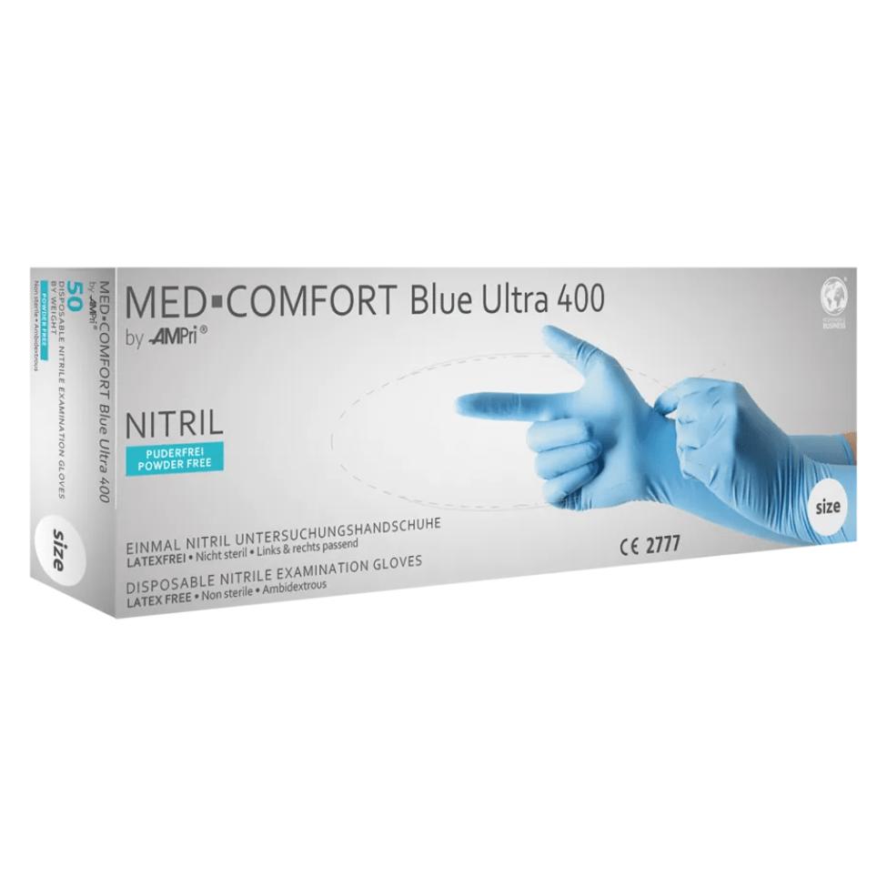 Ampri MED-COMFORT BLUE ULTRA 400, Nitril-Untersuchungshandschuh, puderfrei, blau, Gr. M (M) (47540466)
