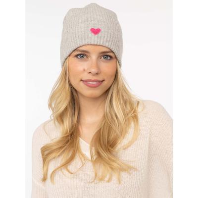 Strickmütze ZWILLINGSHERZ "100% Kaschmir "Herz", Damen, grau (hellgrau), Obermaterial: 100% Kaschmir, Mützen Strickmütze, liebevolles Herzpatch, feine Rippenstruktur, mit Umschlag