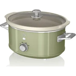SWAN SF17021GNEU Retro Slow Cooker 3,5L, Antihaft-Keramisches PFOA- und PTFE-freies, Vintage, Grün, 200W