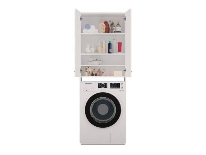 Armoire - Blanc - 30 x 64 x 180 cm - Meuble dessus machine à laver - Montage facile - Fixation murale